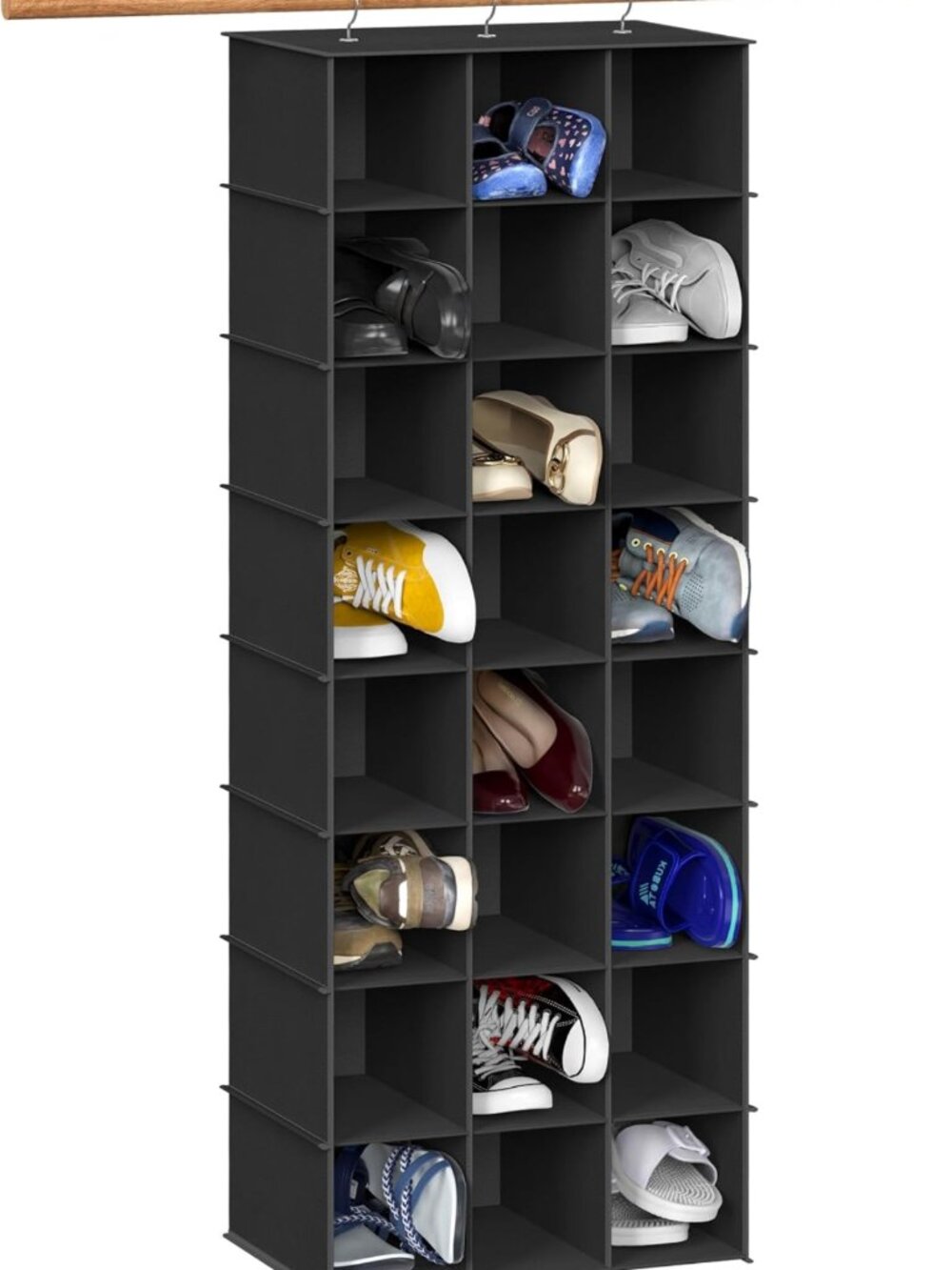 24-Section Hanging Shoe Organizer - Space-Saving Storage Solution, Black